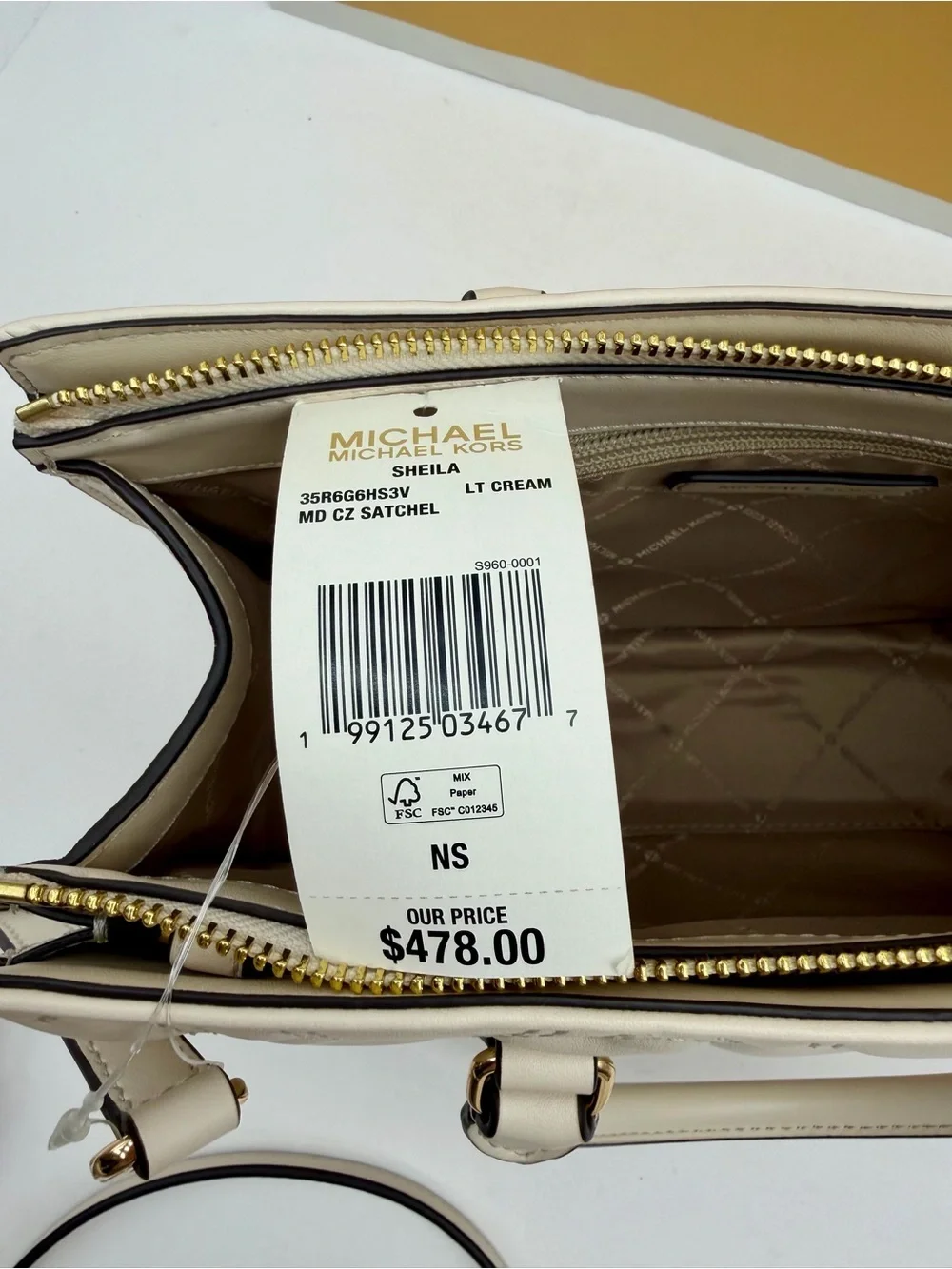 Michael Kors Cream Quilted Heart Satchel with Gold MK Charm